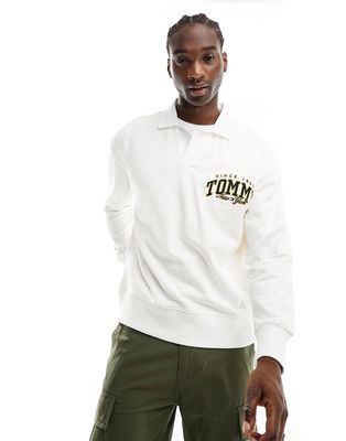 Tommy Jeans relaxed luxe varsity rugby shirt in white