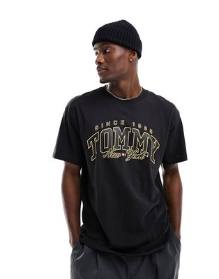 Tommy Jeans relaxed skate luxe varsity logo T-shirt in black