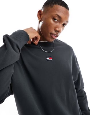Tommy Jeans relaxed XS badge logo crewneck sweatshirt in charcoal-Gray