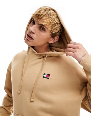 Tommy Jeans relaxed XS badge logo hoodie in sand-Neutral