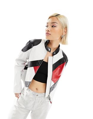 Tommy Jeans Remastered leather biker jacket in white