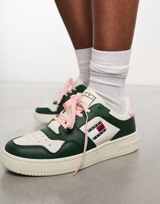 Tommy Jeans retro basket leather sneakers in green