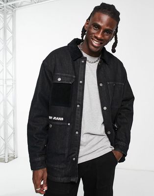 Tommy Jeans sherpa lined denim worker jacket in black