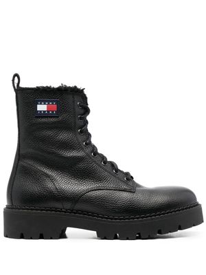 Tommy Jeans side logo-patch lace-up boots - Black