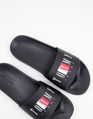 Tommy Jeans sliders with text logo in black