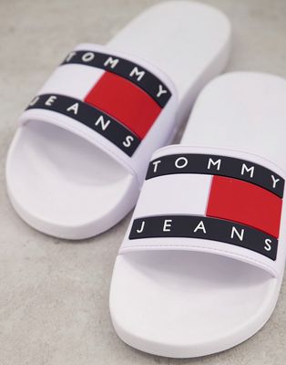 Tommy Jeans slides with flag logo in white