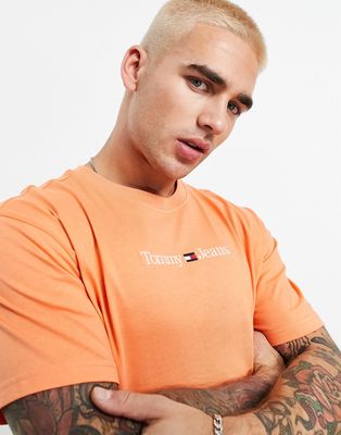 Tommy Jeans tiny linear logo t-shirt in orange