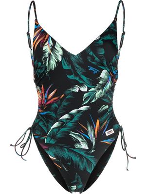 TOMMY JEANS Tropical-print V-neck swimsuit - Green