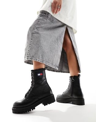 Tommy Jeans urban leather boots in black