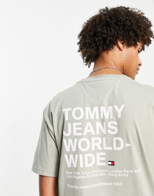 Tommy Jeans worldwide logo t-shirt in stone-Neutral