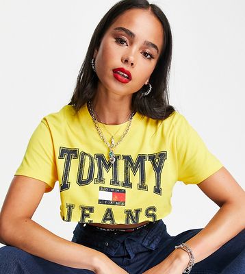 Tommy Jeans x ASOS exclusive collab cropped logo t-shirt in yellow