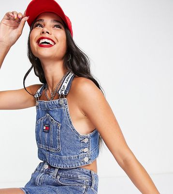 Tommy Jeans x ASOS exclusive cotton logo tape overall top in mid blue - part of a set