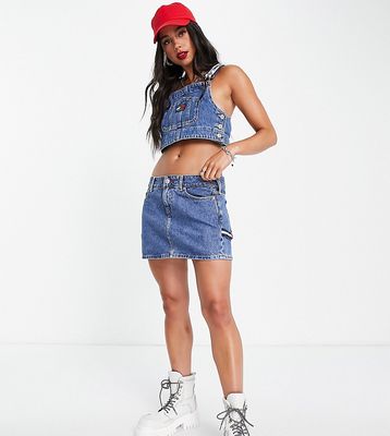 Tommy Jeans x ASOS exclusive logo denim mini skirt in mid wash - part of a set-Blue