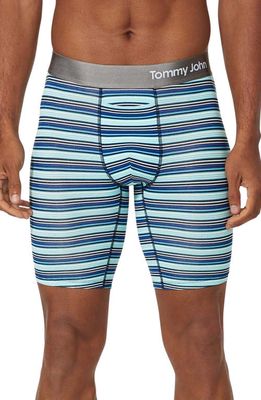 Tommy John Cool Cotton 8-Inch Boxer Briefs in River Blue Tabloid Stripe