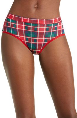 Tommy John Second Skin High Waist Plaid Print Briefs in Haute Red Fireplace Plaid