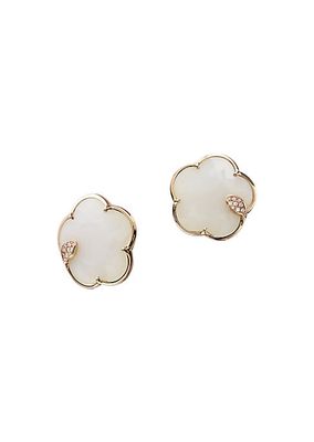Ton Joli 18K Rose Gold, 0.14 TCW Diamond, White Agate & Mother-Of-Pearl Doublet Flower Earrings