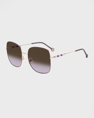 Tonal Striped Monogram Square Metal Sunglasses