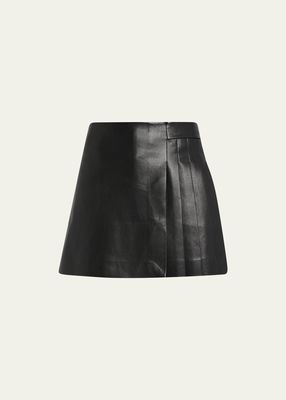 Toni Vegan Leather Asymmetric Pleated Mini Skirt