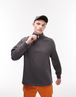 Topman 1/4 zip sweatshirt in charcoal-Gray