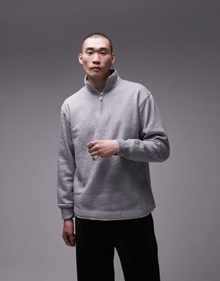 Topman 1/4 zip sweatshirt in gray