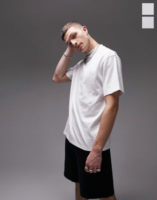 Topman 2-pack oversized fit T-shirts in white-Multi