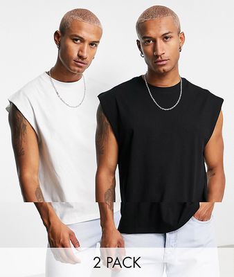 Topman 2 pack oversized tank top in black and white-Multi