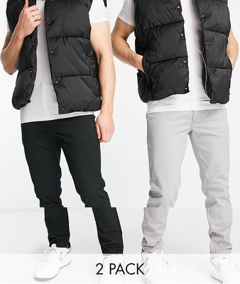 Topman 2 pack slim chino pants in black and gray-Multi