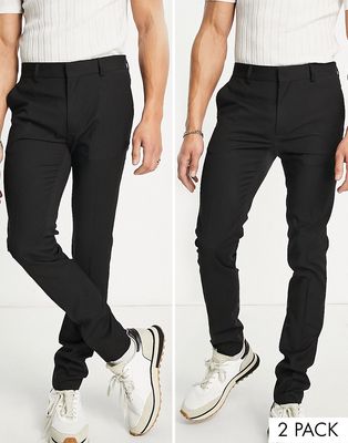 Topman 2 pack super skinny smart pants in black