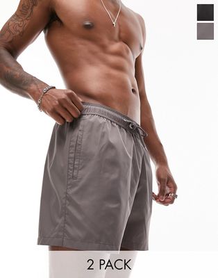 Topman 2 pack swim shorts in black and gray-Multi