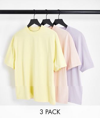 Topman 3 pack oversized t-shirt in lilac, pink and yellow-Multi
