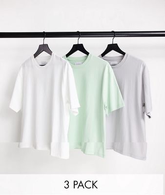 Topman 3 pack oversized t-shirt white, light gray and sage - MULTI
