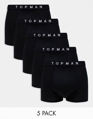 Topman 5 pack briefs in black with black waistbands-Multi