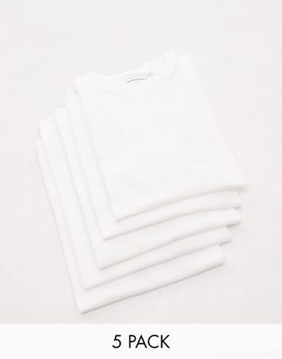Topman 5 pack classic fit T-shirt in white-Multi