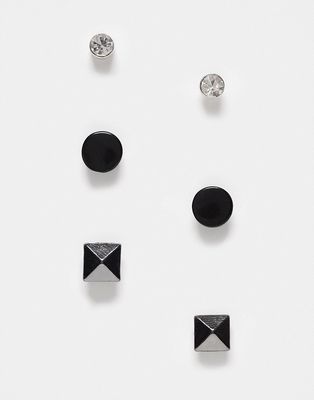 Topman 6 pack stud and pyramid earrings-Silver
