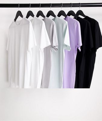 Topman 7 pack classic t-shirt white, black, light gray, light green and lilac - MULTI