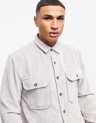 Topman 90s oversized cord shirt in gray-Grey