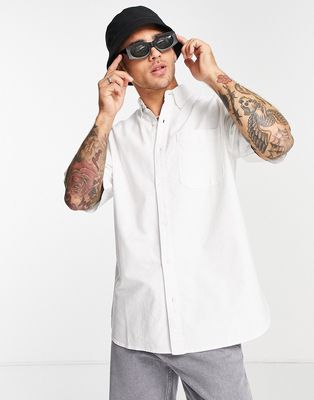 Topman 90's oversized short sleeve oxford shirt in white