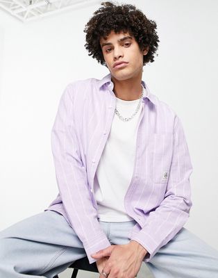 Topman 90s oversized stripe shirt in lilac and white-Purple