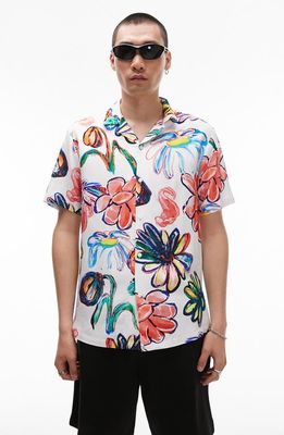 Topman Abstract Floral Print Short Sleeve Button-Up Camp Shirt in White Multi