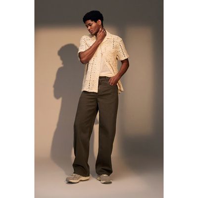 Topman Baggy Straight Leg Pants in Khaki 