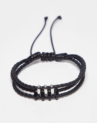 Topman black bracelet with leather clasp