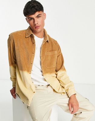 Topman bleached cord shirt in tobacco brown