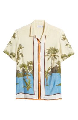 Topman Border Palm Print Short Sleeve Button-Up Shirt in Yellow