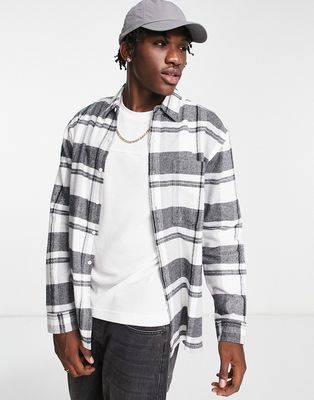 Topman brushed flannel check shirt in black and white-Multi