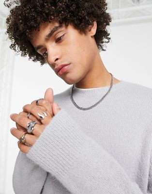 Topman brushed knit crew neck sweater in light gray