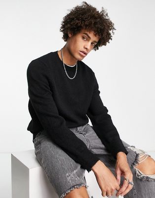 Topman brushed knitted crew neck sweater in black