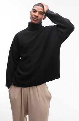 Topman Cable Stitch Trim Mock Neck Sweater in Black