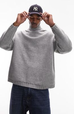 Topman Cable Stitch Trim Mock Neck Sweater in Charcoal