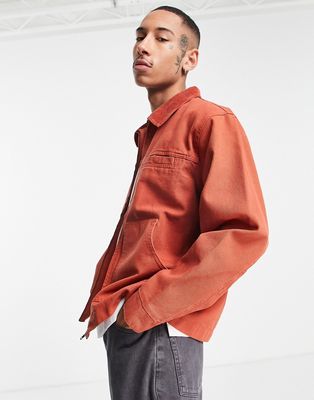 Topman canvas coach jacket with cord collar in red-Brown