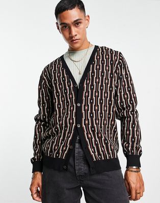 Topman cardigan with geo print in brown - part of a set